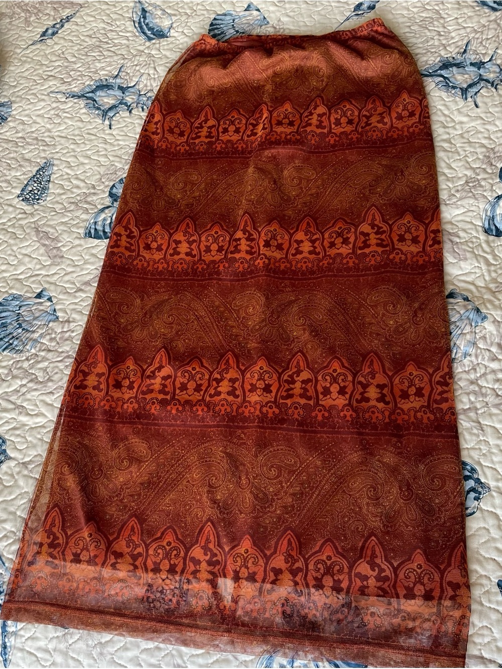 Forever 21 Rust & Burnt Coral Paisley Maxi Skirt